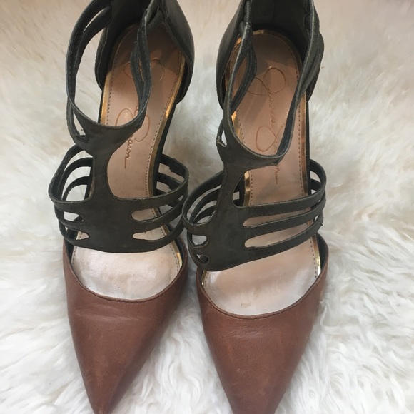 Jessica Simpson Green & Tan Strappy Heels sz8 - Picture 2 of 7